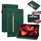 For iPad Pro 11 2022 / 2021 / 2020 / 2018 Skin Feel Solid Color Zipper Smart Leather Tablet Case(Green) - 1