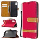 For Galaxy A01 Color Matching Denim Texture Horizontal Flip Leather Case with Holder & Card Slots & Wallet & Lanyard(Red) - 1