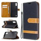 For Galaxy A01 Color Matching Denim Texture Horizontal Flip Leather Case with Holder & Card Slots & Wallet & Lanyard(Black) - 1