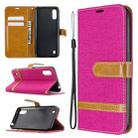 For Galaxy A01 Color Matching Denim Texture Horizontal Flip Leather Case with Holder & Card Slots & Wallet & Lanyard(Rose Red) - 1
