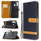For Galaxy A21 Color Matching Denim Texture Horizontal Flip Leather Case with Holder & Card Slots & Wallet & Lanyard(Black) - 1