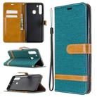 For Galaxy A21 Color Matching Denim Texture Horizontal Flip Leather Case with Holder & Card Slots & Wallet & Lanyard(Green) - 1