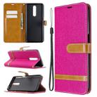 For Xiaomi Redmi K30 Color Matching Denim Texture Horizontal Flip Leather Case with Holder & Card Slots & Wallet & Lanyard(Rose Red) - 1