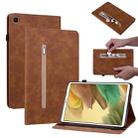 For Samsung Galaxy Tab A7 Lite T220 Skin Feel Solid Color Zipper Leather Tablet Case(Brown) - 1