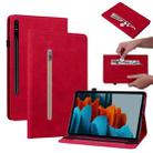 For Samsung Galaxy Tab S7 / S8 Skin Feel Solid Color Zipper Leather Tablet Case(Red) - 1