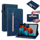 For Samsung Galaxy Tab S7+ / S8+ Skin Feel Solid Color Zipper Leather Tablet Case(Blue) - 1