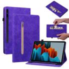 For Samsung Galaxy Tab S7+ / S8+ Skin Feel Solid Color Zipper Leather Tablet Case(Purple) - 1