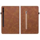 For Samsung Galaxy Tab S7+ / S8+ Skin Feel Solid Color Zipper Leather Tablet Case(Brown) - 2