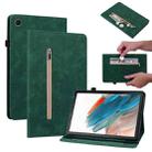 For Samsung Galaxy Tab А8 10.5 SM-X200 Skin Feel Solid Color Zipper Leather Tablet Case(Green) - 1