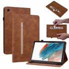 For Samsung Galaxy Tab А8 10.5 SM-X200 Skin Feel Solid Color Zipper Leather Tablet Case(Brown) - 1