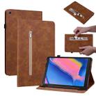For Samsung Tab A 8.0 2019 8.0 T290 Skin Feel Solid Color Zipper Leather Tablet Case(Brown) - 1