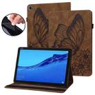 For Huawei MediaPad M5 Lite 10.1 Big Butterfly Embossed Leather Tablet Case(Brown) - 1