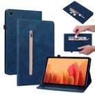 For Samsung Galaxy Tab A7 10.4 2020 SM-T500 Skin Feel Solid Color Zipper Smart Leather Tablet Case(Blue) - 1