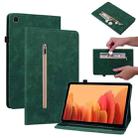 For Samsung Galaxy Tab A7 10.4 2020 SM-T500 Skin Feel Solid Color Zipper Smart Leather Tablet Case(Green) - 1