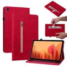 For Samsung Galaxy Tab A7 10.4 2020 SM-T500 Skin Feel Solid Color Zipper Smart Leather Tablet Case(Red) - 1