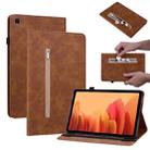 For Samsung Galaxy Tab A7 10.4 2020 SM-T500 Skin Feel Solid Color Zipper Smart Leather Tablet Case(Brown) - 1