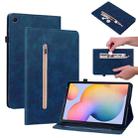 For Samsung Galaxy Tab S6 Lite SM-P610 Skin Feel Solid Color Zipper Smart Leather Tablet Case(Blue) - 1