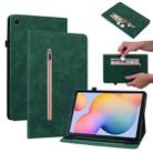 For Samsung Galaxy Tab S6 Lite SM-P610 Skin Feel Solid Color Zipper Smart Leather Tablet Case(Green) - 1