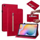 For Samsung Galaxy Tab S6 Lite SM-P610 Skin Feel Solid Color Zipper Smart Leather Tablet Case(Red) - 1