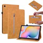 For Samsung Galaxy Tab S6 Lite SM-P610 Skin Feel Solid Color Zipper Smart Leather Tablet Case(Yellow) - 1