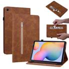 For Samsung Galaxy Tab S6 Lite SM-P610 Skin Feel Solid Color Zipper Smart Leather Tablet Case(Brown) - 1