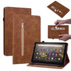 For Amazon Kindle HD 8 2020 Skin Feel Solid Color Zipper Smart Leather Tablet Case(Brown) - 1