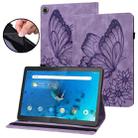 For Lenovo M10 Plus X606F Big Butterfly Embossed Leather Tablet Case(Purple) - 1