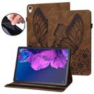 For Lenovo Tab P11 Big Butterfly Embossed Leather Tablet Case(Brown) - 1