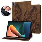 For Xiaomi Pad 5 Big Butterfly Embossed Leather Tablet Case(Brown) - 1