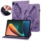 For Xiaomi Pad 5 Pro Big Butterfly Embossed Leather Tablet Case(Purple) - 1