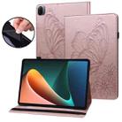 For Xiaomi Pad 5 Pro Big Butterfly Embossed Leather Tablet Case(Rose Gold) - 1