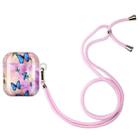 Painted Plastic Long Lanyard Wireless Earphone Protective Case For AirPods 1 / 2(Purple Butterfly) - 1