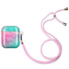 Painted Plastic Long Lanyard Wireless Earphone Protective Case For AirPods 1 / 2(Pink Green Mable) - 1