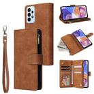 For Samsung Galaxy A23 Multifunctional Frosted Zipper Wallet Leather Phone Case(Brown) - 1