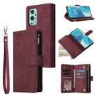 For OnePlus 9 Multifunctional Frosted Zipper Wallet Leather Phone Case(Wine Red) - 1