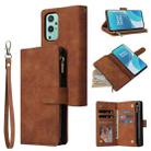 For OnePlus 9 Multifunctional Frosted Zipper Wallet Leather Phone Case(Brown) - 1