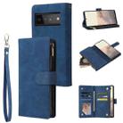 For Google Pixel 6 Pro Multifunctional Frosted Zipper Wallet Leather Phone Case(Blue) - 1