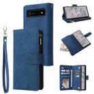 For Google Pixel 6a Multifunctional Frosted Zipper Wallet Leather Phone Case(Blue) - 1