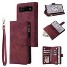 For Google Pixel 6a Multifunctional Frosted Zipper Wallet Leather Phone Case(Wine Red) - 1