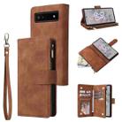 For Google Pixel 6a Multifunctional Frosted Zipper Wallet Leather Phone Case(Brown) - 1