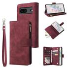 For Google Pixel 7 5G Multifunctional Frosted Zipper Wallet Leather Phone Case(Wine Red) - 1