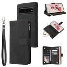For Google Pixel 7 Pro 5G Multifunctional Frosted Zipper Wallet Leather Phone Case(Black) - 1
