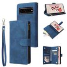 For Google Pixel 7 Pro 5G Multifunctional Frosted Zipper Wallet Leather Phone Case(Blue) - 1