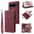 For Google Pixel 7 Pro 5G Multifunctional Frosted Zipper Wallet Leather Phone Case(Wine Red) - 1