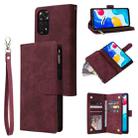 For Xiaomi Redmi Note 11S Multifunctional Frosted Zipper Wallet Leather Phone Case(Wine Red) - 1