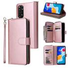 For Xiaomi Redmi Note 11S 9 Card Slots Zipper Wallet Bag Leather Phone Case(Rose Gold) - 1