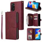 For Xiaomi Redmi Note 11S 9 Card Slots Zipper Wallet Bag Leather Phone Case(Wine Red) - 1