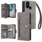 For OnePlus Nord N10 5G Rivet Buckle 9 Cards Three Fold Leather Phone Case(Grey) - 1