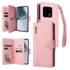 For OnePlus 10 Pro 5G Rivet Buckle 9 Cards Three Fold Leather Phone Case(Rose Gold) - 1
