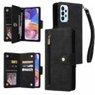 For Samsung Galaxy A23 4G Rivet Buckle 9 Cards Three Fold Leather Phone Case(Black) - 1